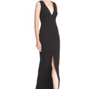 Alice + Olivia Black V-Neck Maxi Dress with Front Slit